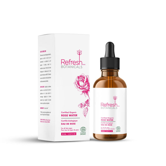 Organic Rose Water by Refresh Botanicals | ECOCERT Cosmos Certified | for All Skin Types | Rose Water for Face | Alcohol-Free, Chemicals Free | Product of Canada | 90 ml