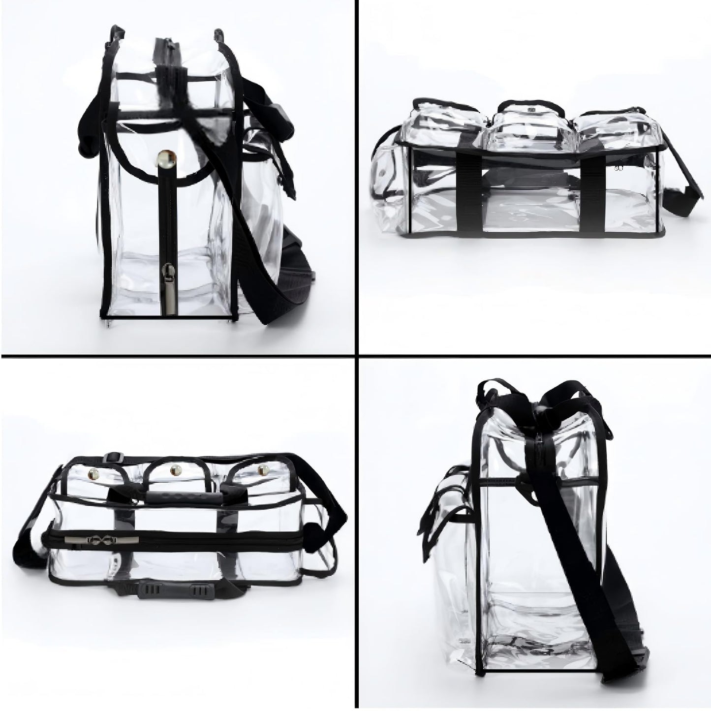 Jula Vance Large Clear Makeup Bag - Professional Transparent Vinyl PVC Makeup Kits Organizer for MUA Carry All Artist Traveling Cosmetic with 4 External Pockets & Tissue Holder