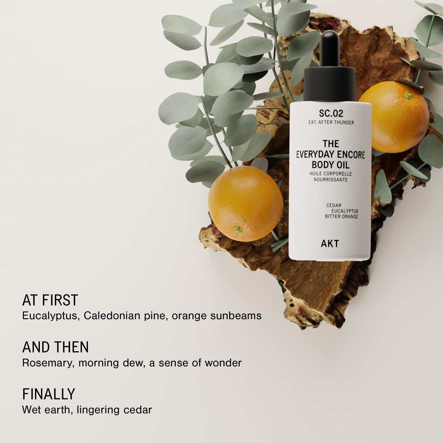 AKT Everyday Encore Body Oil 3.4 Fl Oz, SC.02 After Thunder Scent, Dry Body Oil After Shower, Skin Moisturizer, Fast Absorbing, Lasting Glow, Cedar Fragrance, Non-Greasy, All Genders Skincare