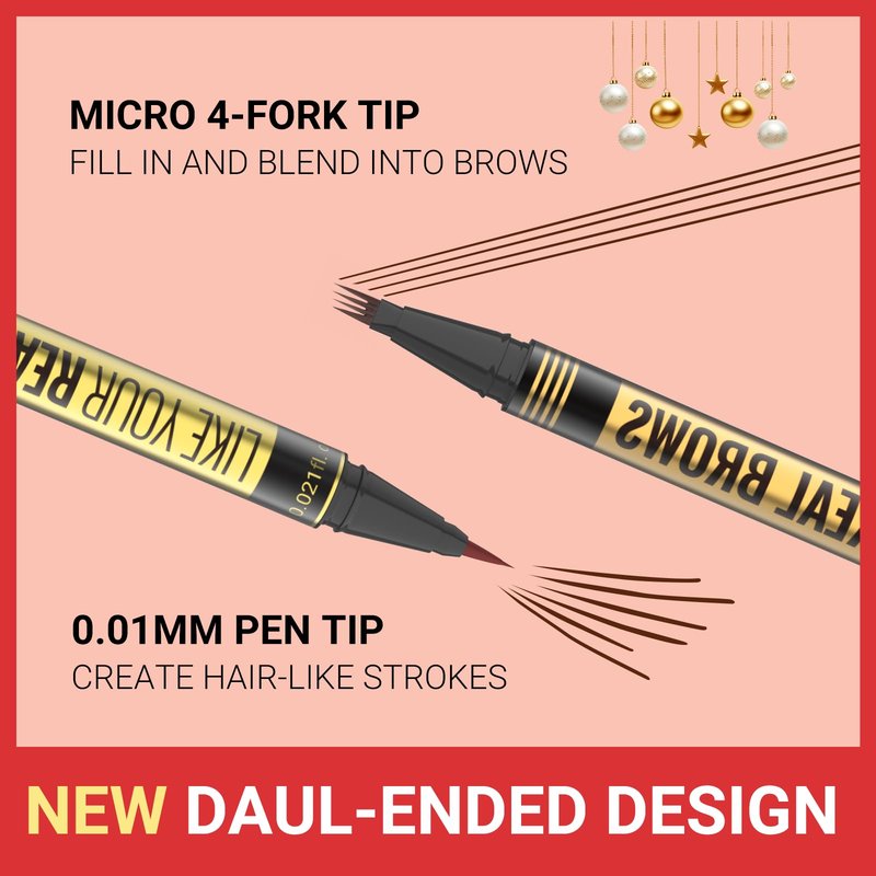 Microblading Eyebrow Pen - 2-in-1 Dual-Ended Eyebrow Pencil with Micro-Fork Tip & Precise Brush-Tip for Natural, Long Lasting Brows - Dark Brown