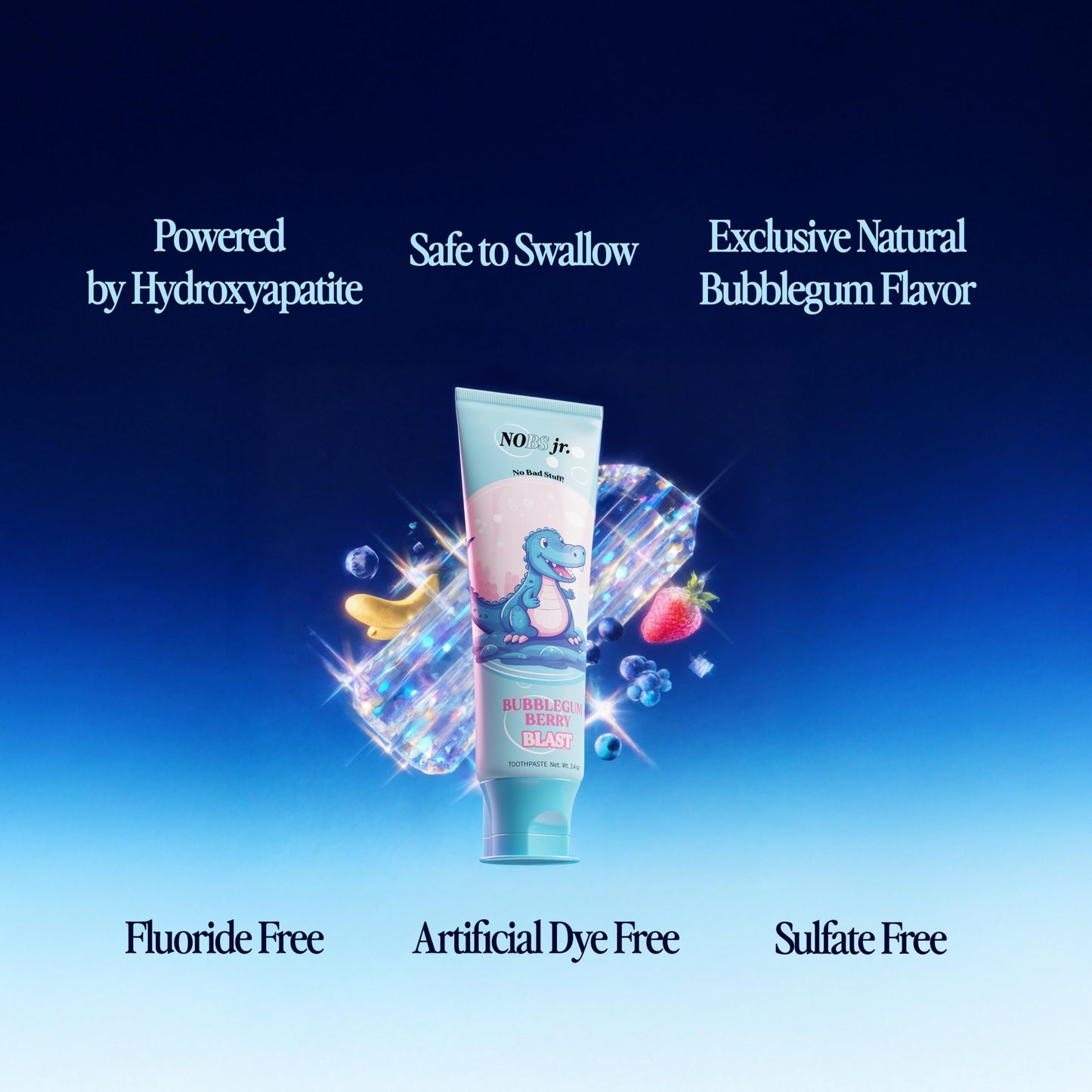 NOBS Jr. Kids Nano Hydroxyapatite Toothpaste – Fluoride Free, SLS-Free, Remineralizing - Dentist Formulated - Bubblegum Berry