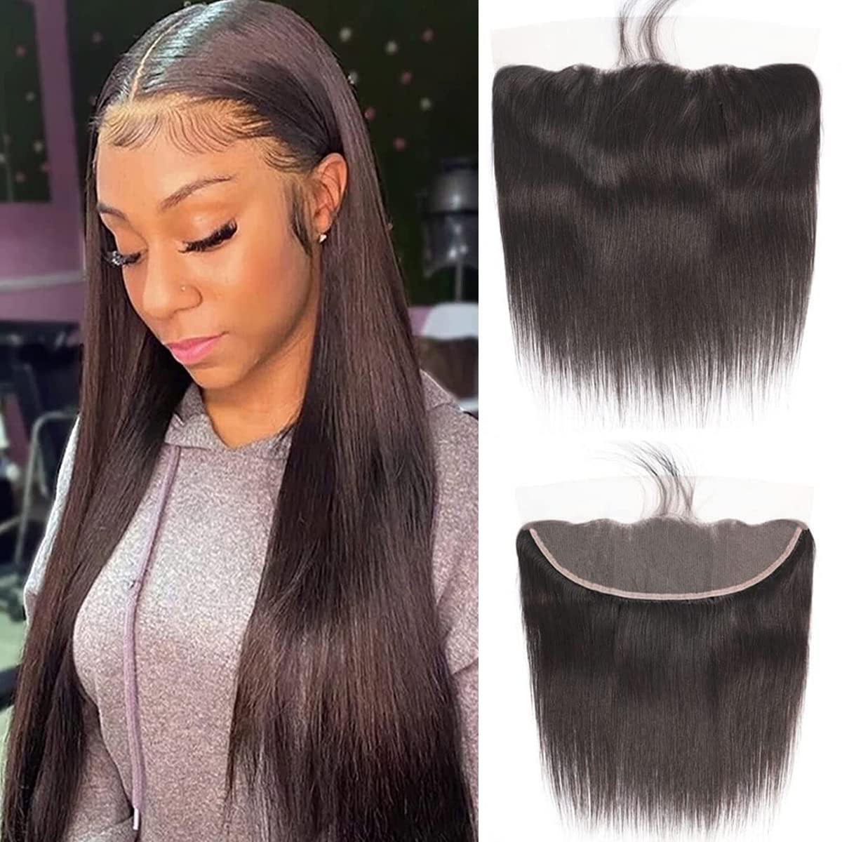 serwell Straight Lace Frontal Closure 13x4 Ear to Ear HD Lace Front Free Part Brazilian Virgin Human Hair Transparent Lace Pre Plucked with Baby Hair 150% Density (12 Inch)