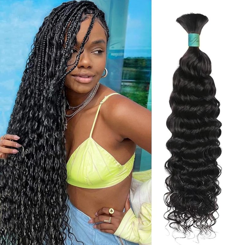 Human Hair for Boho Knotless Braids - 24-Inch Wet & Wavy Braiding Hair, Natural Black, 50g Bundle