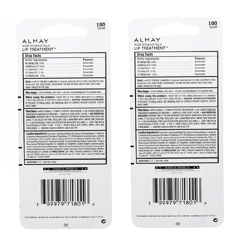 Almay A Pack of 2 Almay Age Essentials Lip Treatment, Clear 100