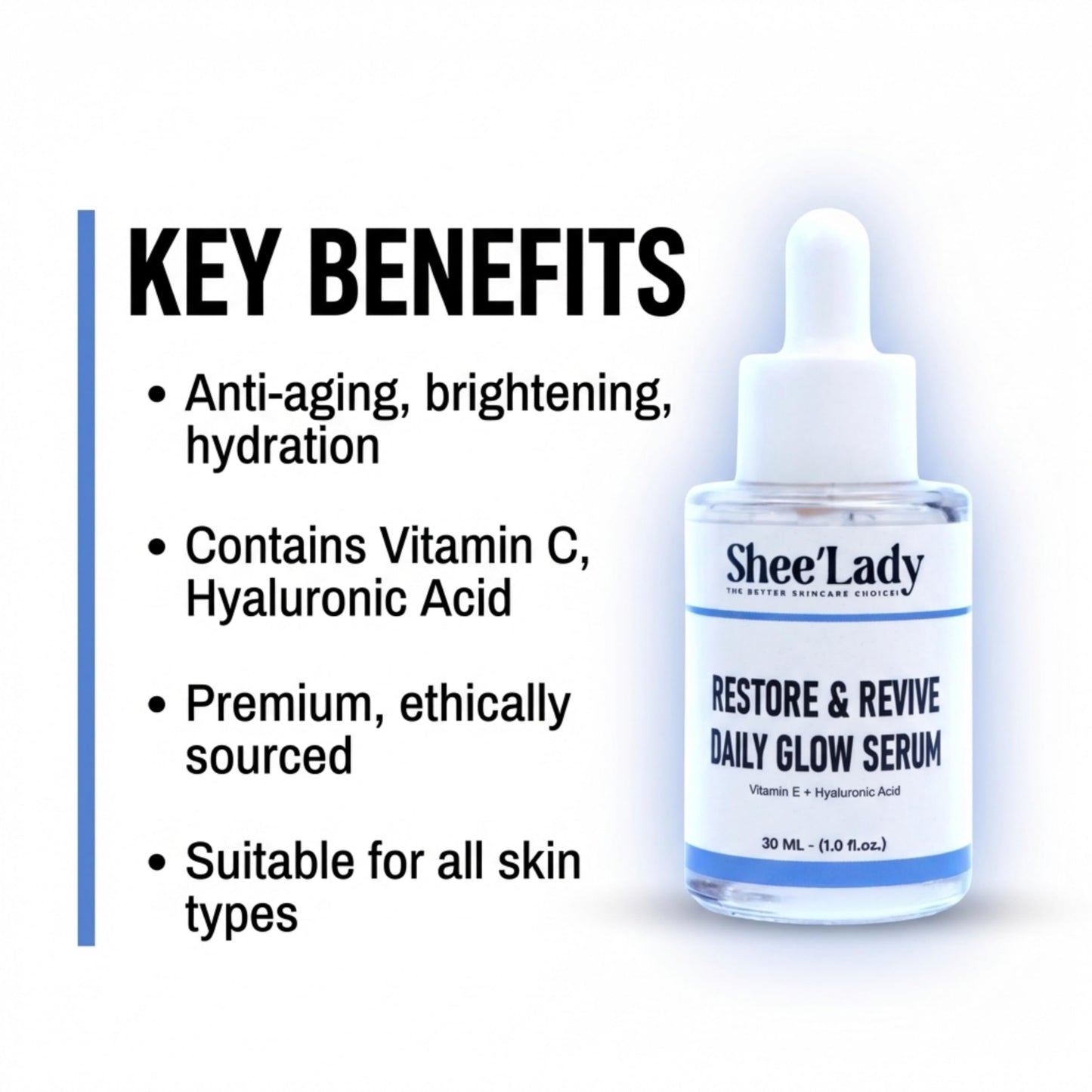 Shee'lady Restore & Revive Daily Glow Serum Daily Anti-Aging Wrinkle and Skin Tone Skin Care Treatment, Brightening Serum, Stocking Stuffers for Men & Women, 30 ML, 1 oz