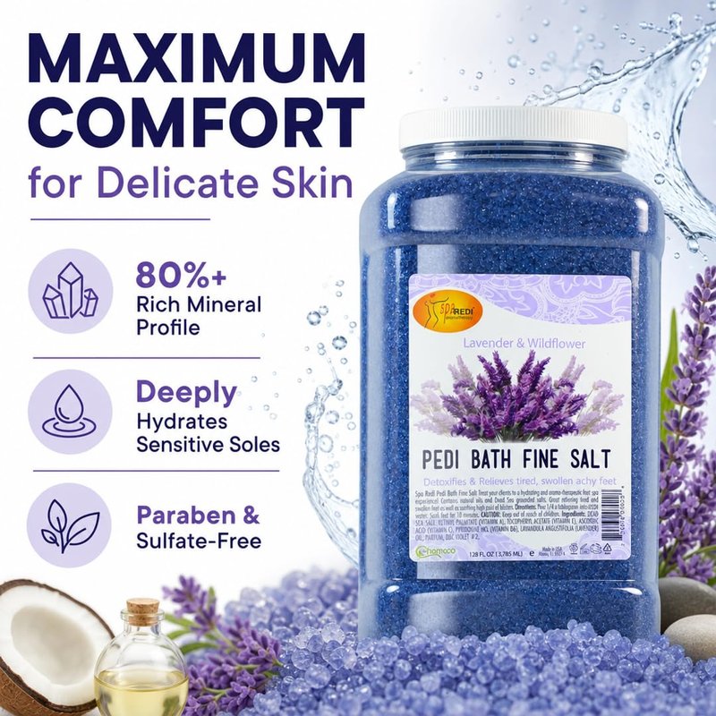 SPA REDI Foot Soak for Pedicure Preparation & Therapeutic Foot Treatment | Pure Mineral Power for Superior Detoxification & Deep Skin Nourishment | Luxurious Spa-Level Calm & Rejuvenation 128 Oz