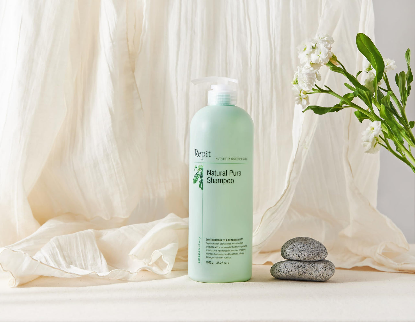 Repit Natural Ion Therapy Pure Shampoo 33.81 fl oz Contains Sacha Inchi, Omega 3.6.9 for All Hair Types, Restore Dry and Damaged Hair - Sulfate, Paraben, Cruelty Free | RepitUSA