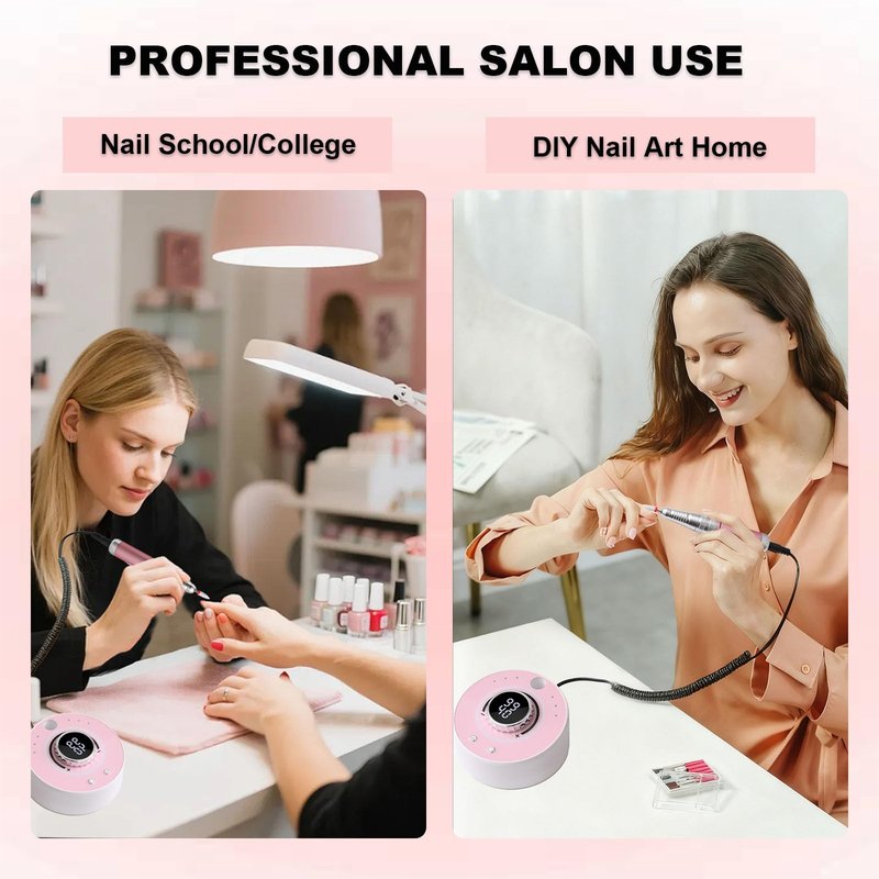 Qinvone Electric Nail Drill with Brushless Motor, 40000RPM Professional Cordless Nail File for Acrylic & Gel Removal - Rechargeable Manicure & Pedicure Kit with 12 Bits for Home and Salon Use (Pink)