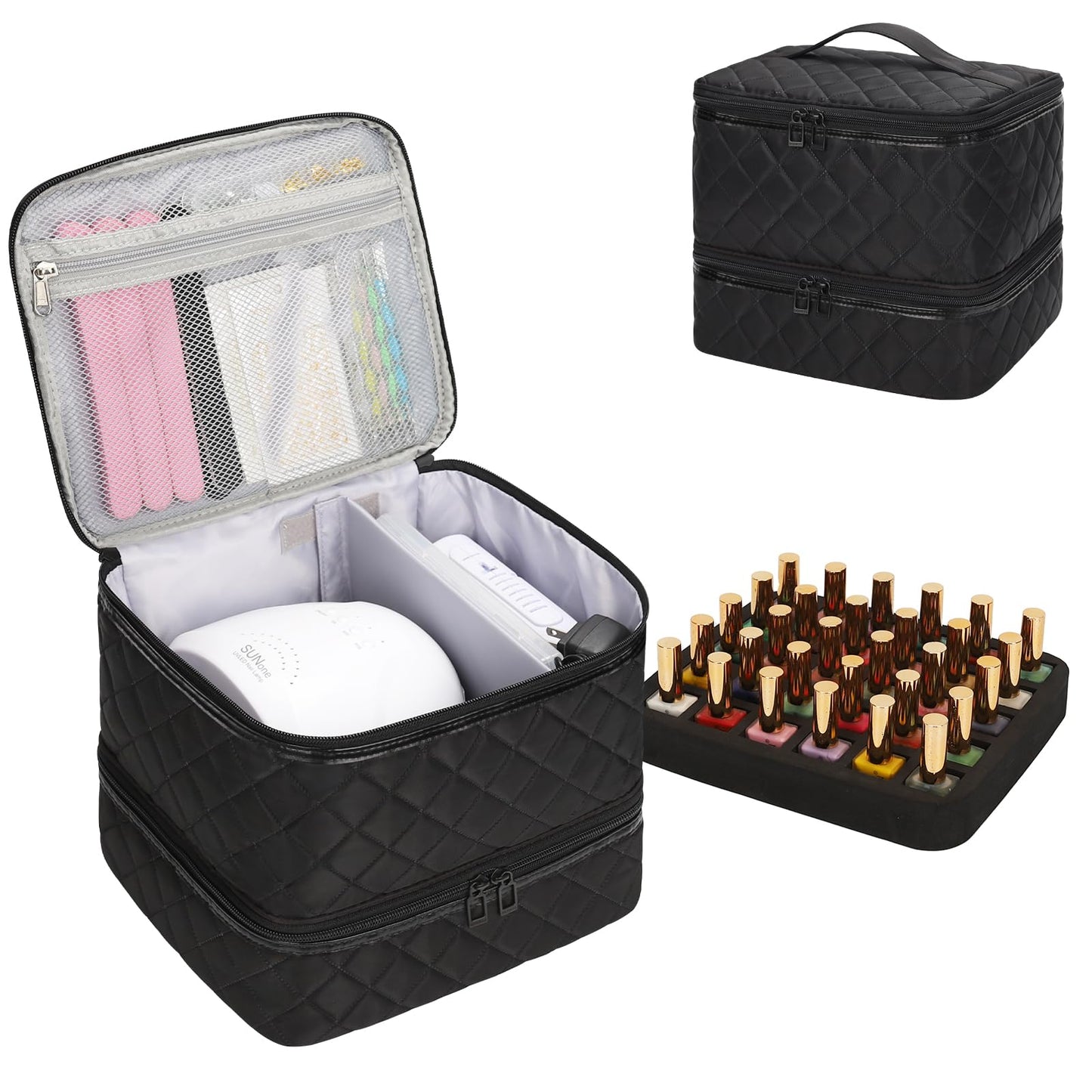 Ethereal Nail Polish Organizer Case Holds 30+ Bottles (15ml/0.5 fl.oz) Nail Lamp, Gel Polish Travel Case Bag for Nail Suppiles, Gift for Manicurist, Girls