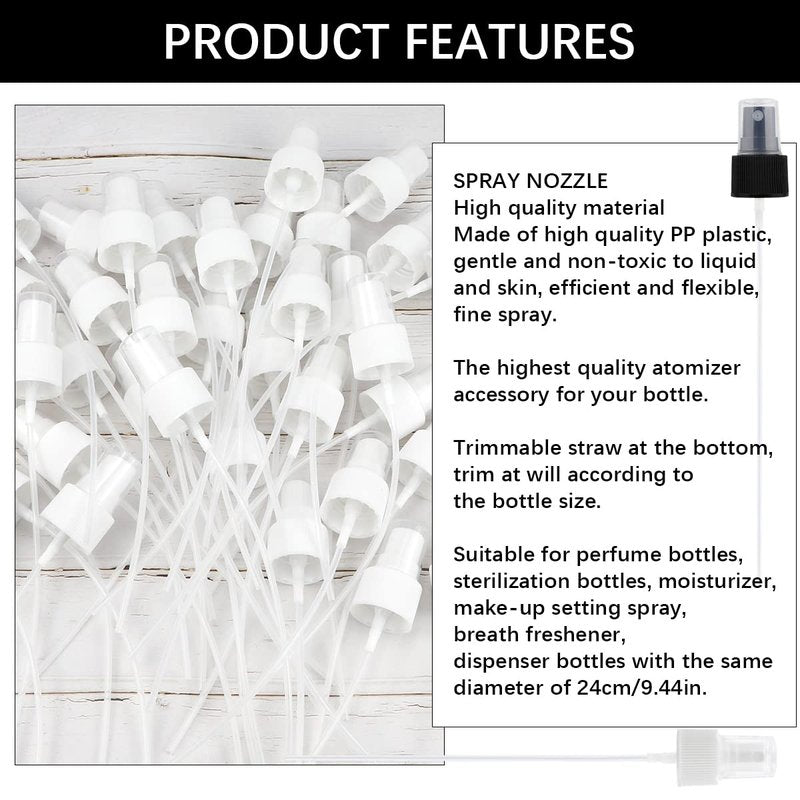 FERCAISH 40 Pcs Spray Bottle Tops Heads, Spray Bottle Replacement Pump Oils Spray Tops Reusable Dispenser Caps Fine Mist Sprayer Cosmetic Spray Bottle(24 Caliber-White)