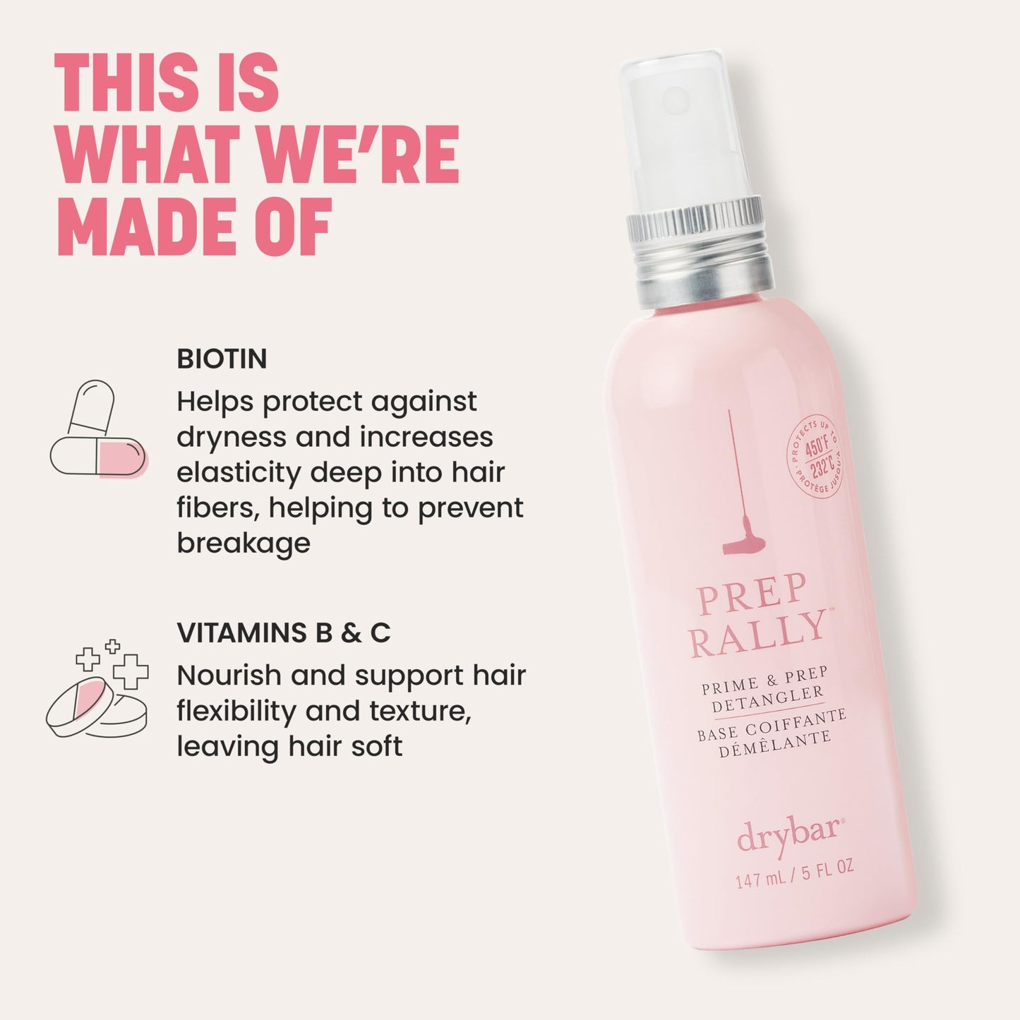Drybar Prep Rally Prime & Prep Detangler, Full Size, Noir Scent, Nourishes & Protects Hair, Detangles with Ease, Leaves Hair Soft & Manageable