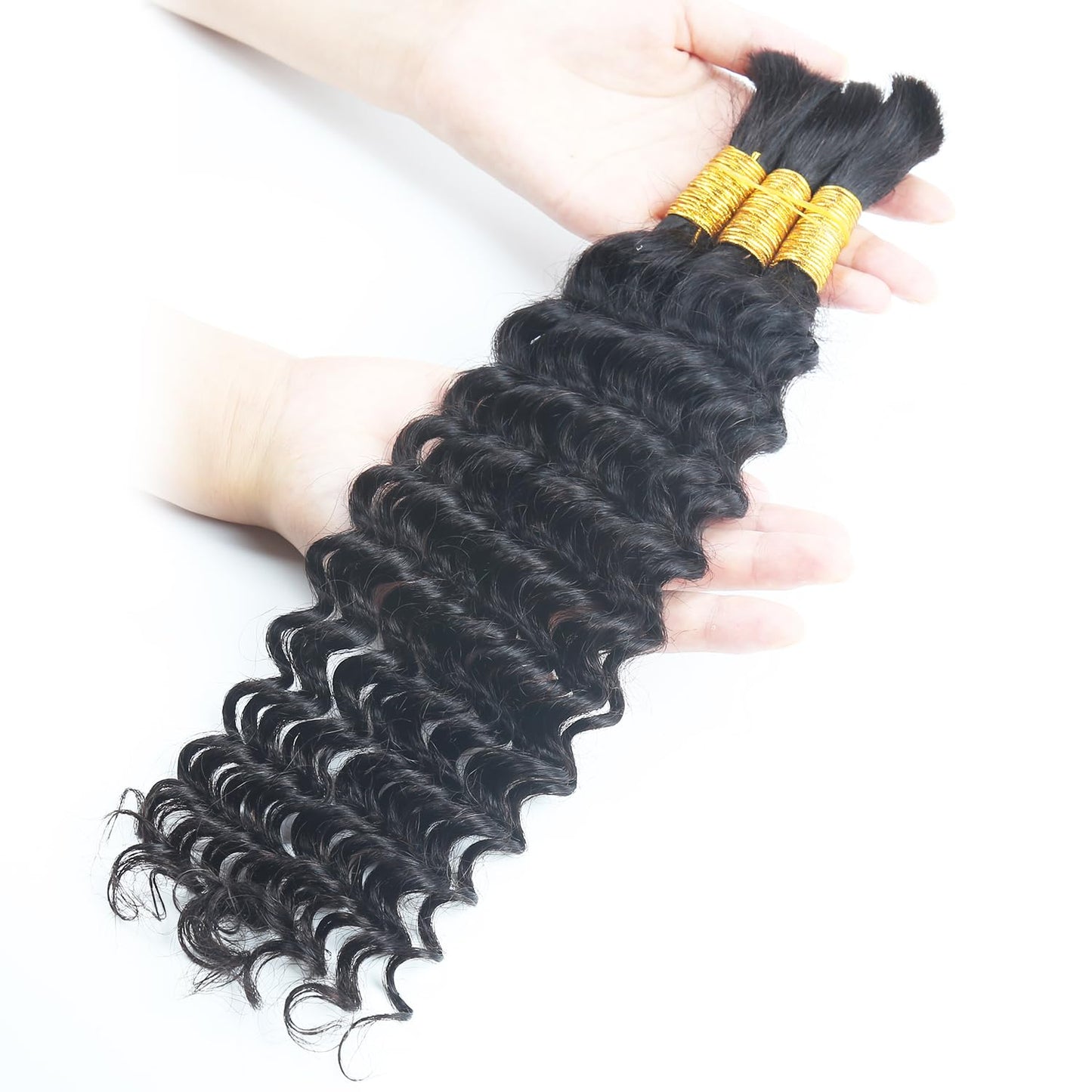 Human Braiding Hair - 20 Inch Curly Boho Braids | 110g Deep Wave Bulk Hair, Natural Black - 3 Bundles