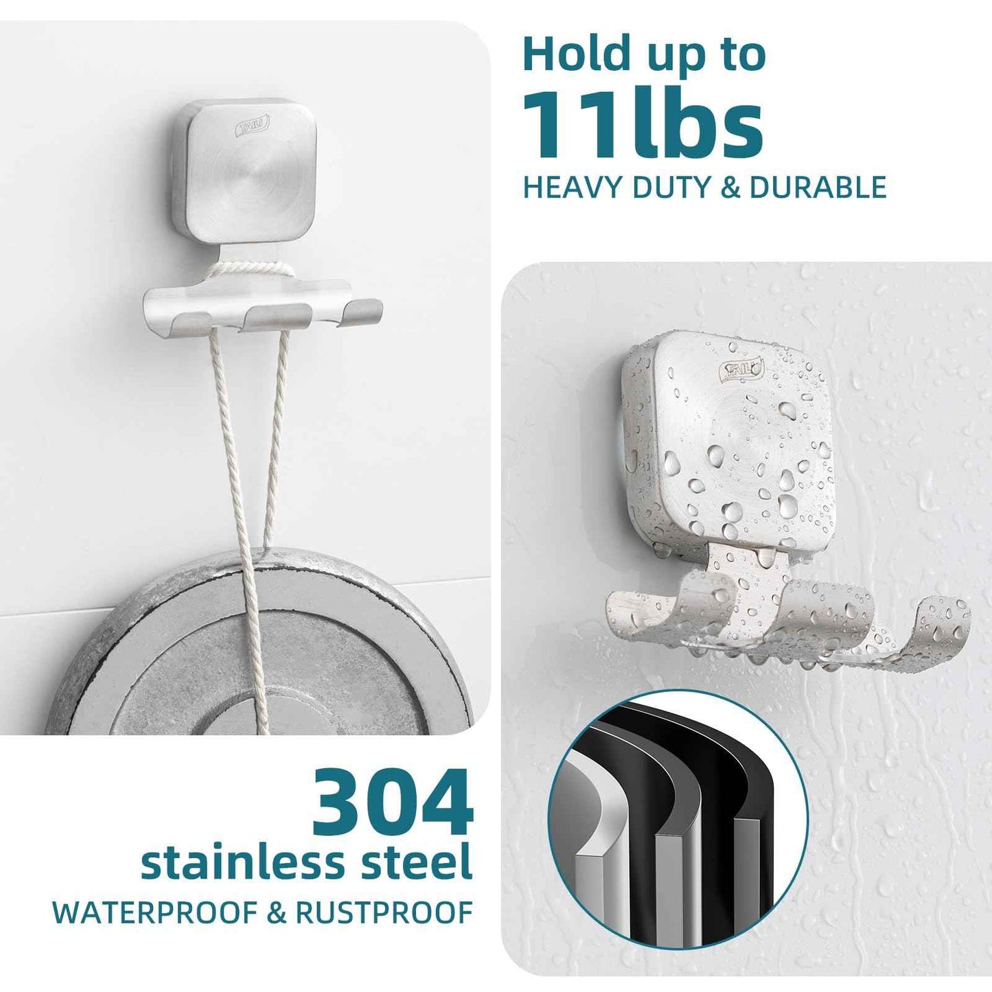 TAILI Powerful Suction Cup Razor Holder 2 Pack, Stylish 304 Stainless Steel Bathroom Suction Hooks for Towel, Loofah, Bathrobe, Shaver Holder for Shower Wall, Easy to Install and Reuse, Silver