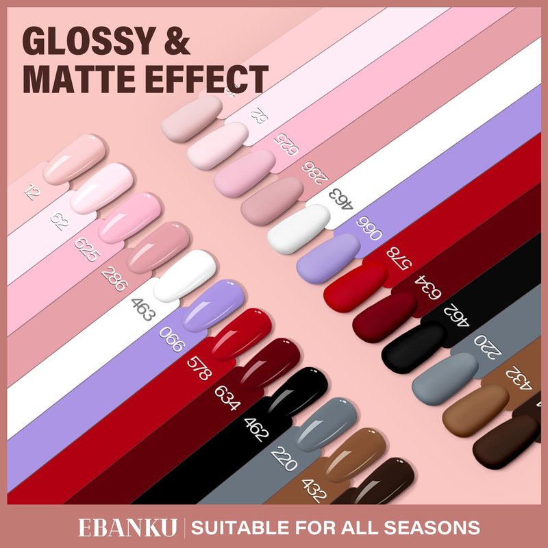 EBANKU 12 Pcs Gel Nail Polish Set, 15ML Same Color Same Bottle Red Pink Nude Brown Fall Soak Off Gel Nail Polish Kit Nail Art Manicure Gifts for Women