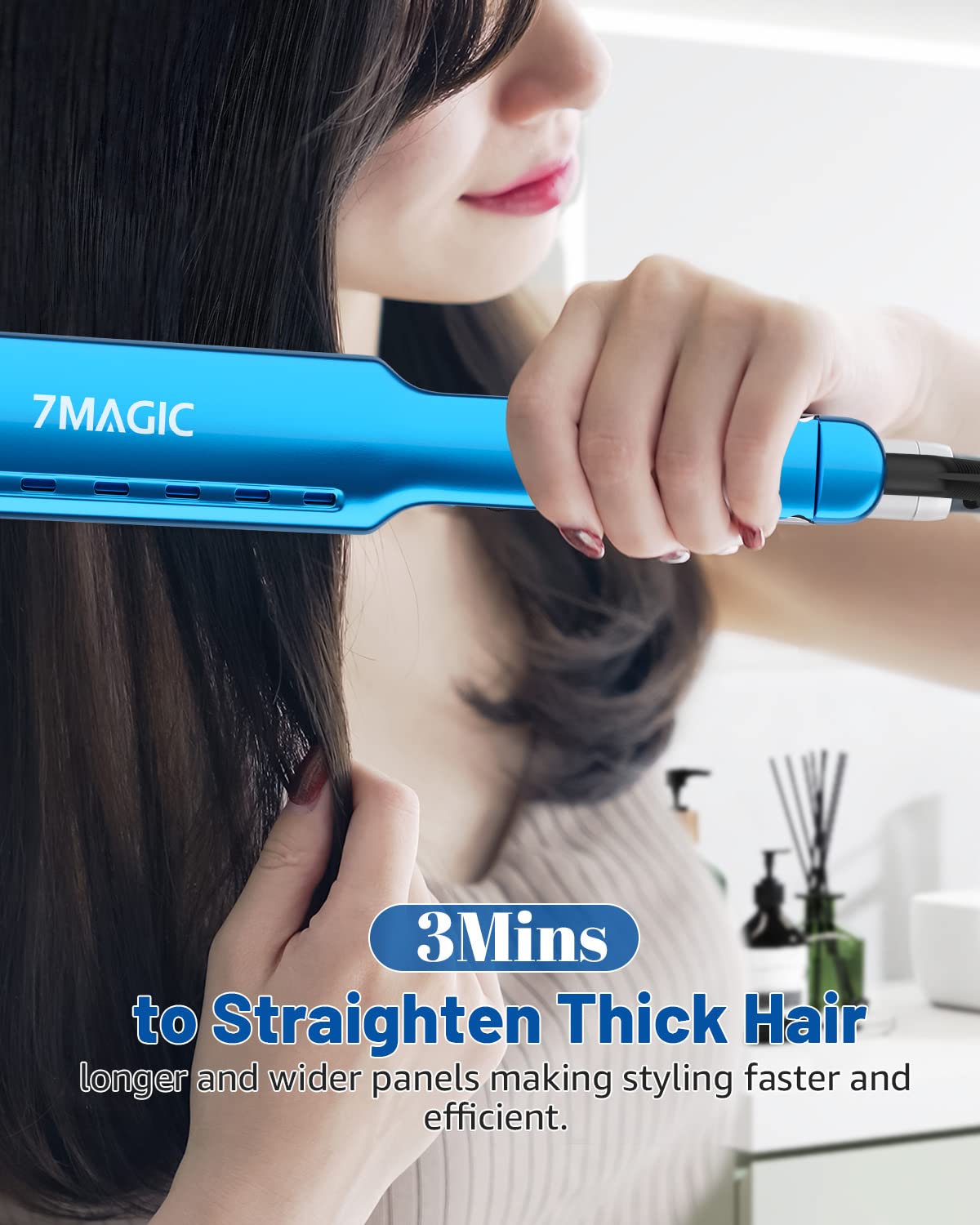7MAGIC Nano Titanium 1.7" Flat Iron Hair Straightener for Thick Hair, Blue