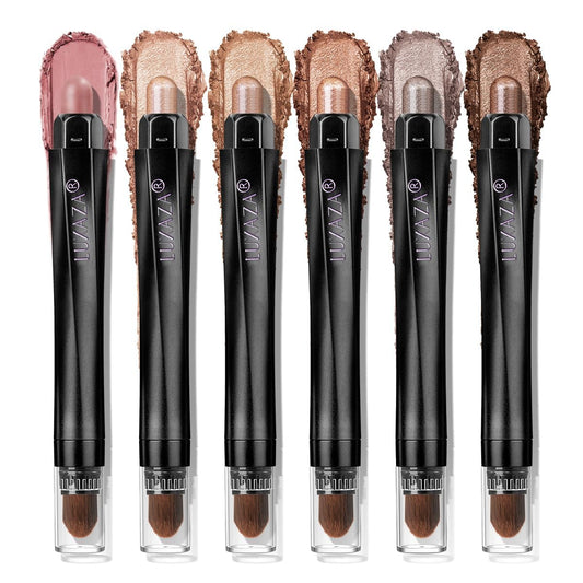 LUXAZA PRO Neutral Eyeshadow Stick Makeup 6PCS Set, Brown Nude Metallic Shimmer Matte Cream Eye Shadow Palette Eyeliner Brightener Pencil Crayon, Party Makeup - BROWN CANYON