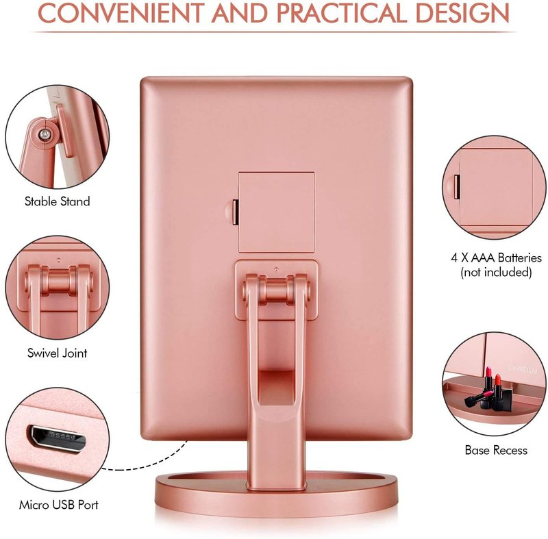 Infitrans Trifold Makeup Mirror Vanity Mirror with Lights,1X 2X 3X Magnification,Touch Control,Adjustable Rotation,Dual Power Supply,Portable Travel Cosmetic Mirror,Birthday Gifts for Women,Teengirls