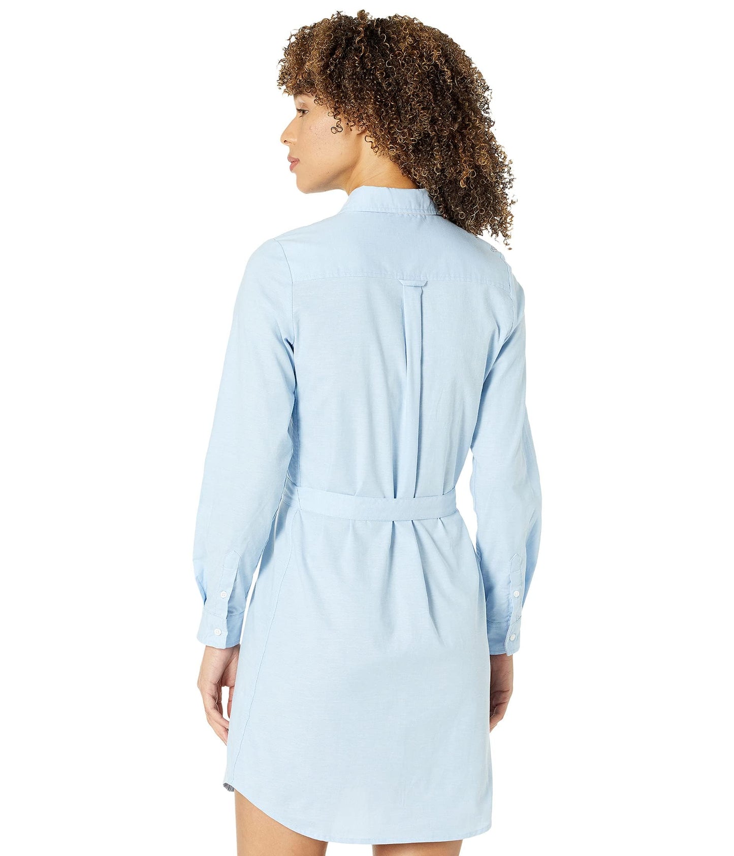 U.S. POLO ASSN. Long Sleeve Solid Stretch Oxford Dress - Dress for Women - Long Sleeves - Shirttail Hem Classic Blue MD One Size