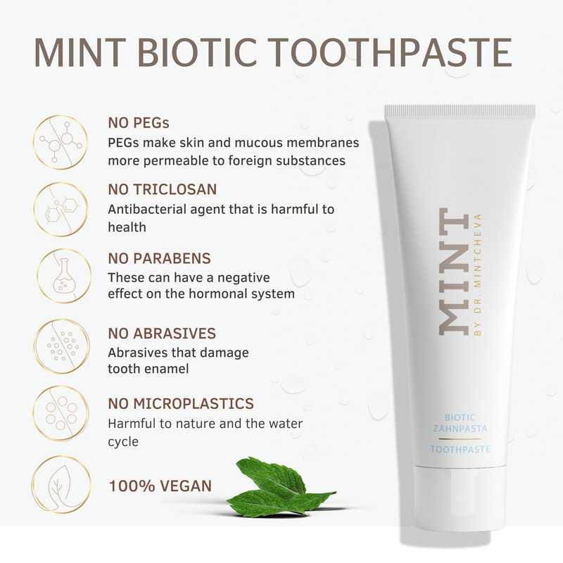 Mint Biotic Toothpaste (85ml) – Antibacterial Toothpaste with Maximum Cleaning Power – Fluoride-Free and Titanium Dioxide-Free – for Healthy & Well-Maintained Oral Hygiene