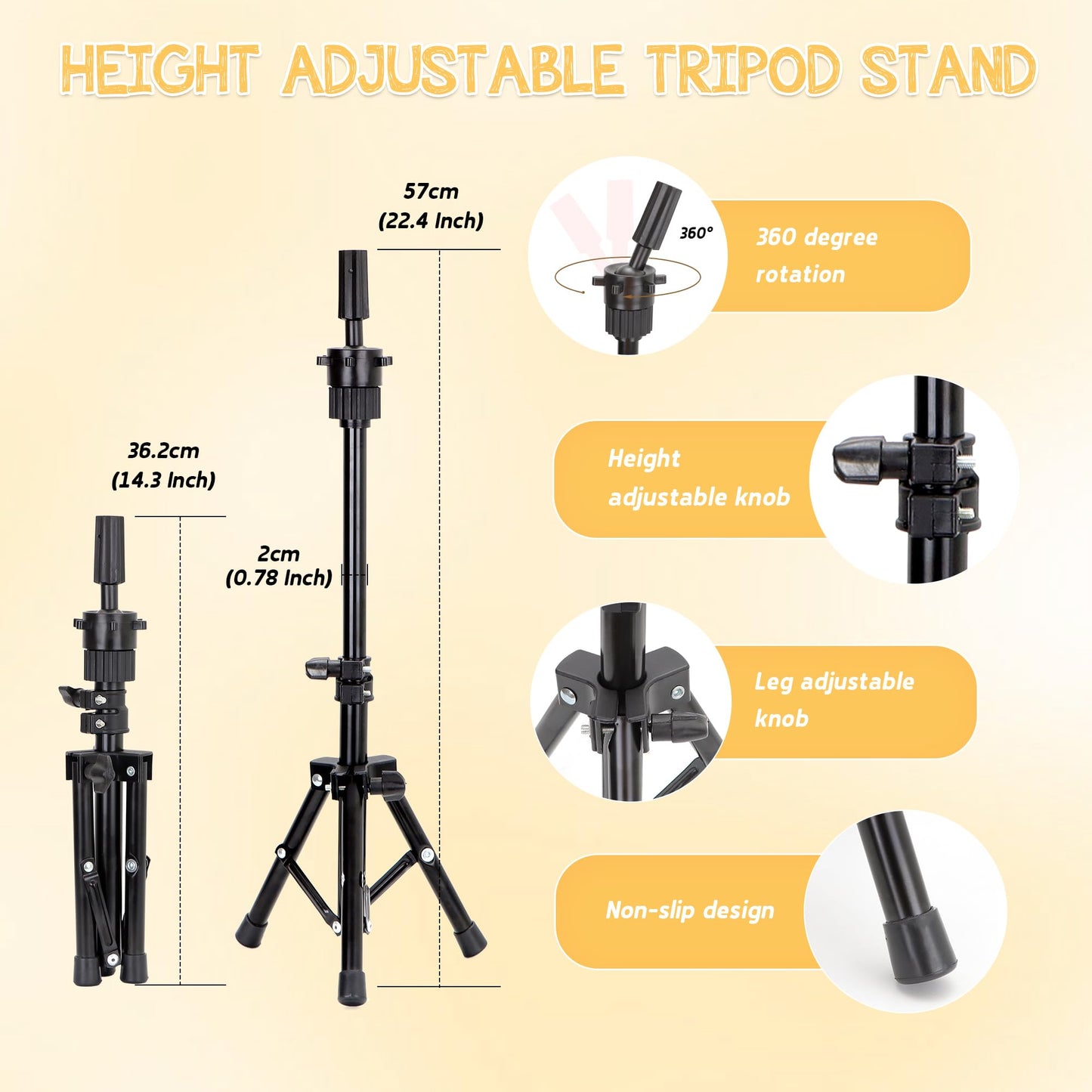 26-28’’ Mannequin Head with 80% Human Hair with Adjustable Tripod Stand, Cosmetology Doll Head for Braiding, Mannequin Head Human Hair for Hairdressers Practice Hairstyling with Tools