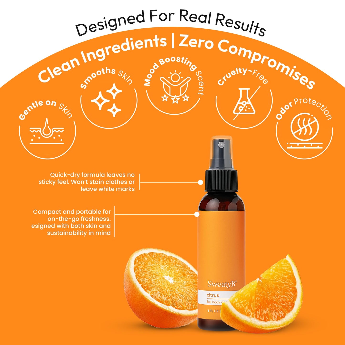 SweatyB® Deodorant spray - Odor Protection with whole body deodorant for women & men - Travel Size, Skin-Safe, Vegan & Made in USA - Citrus body spray - 4 Oz