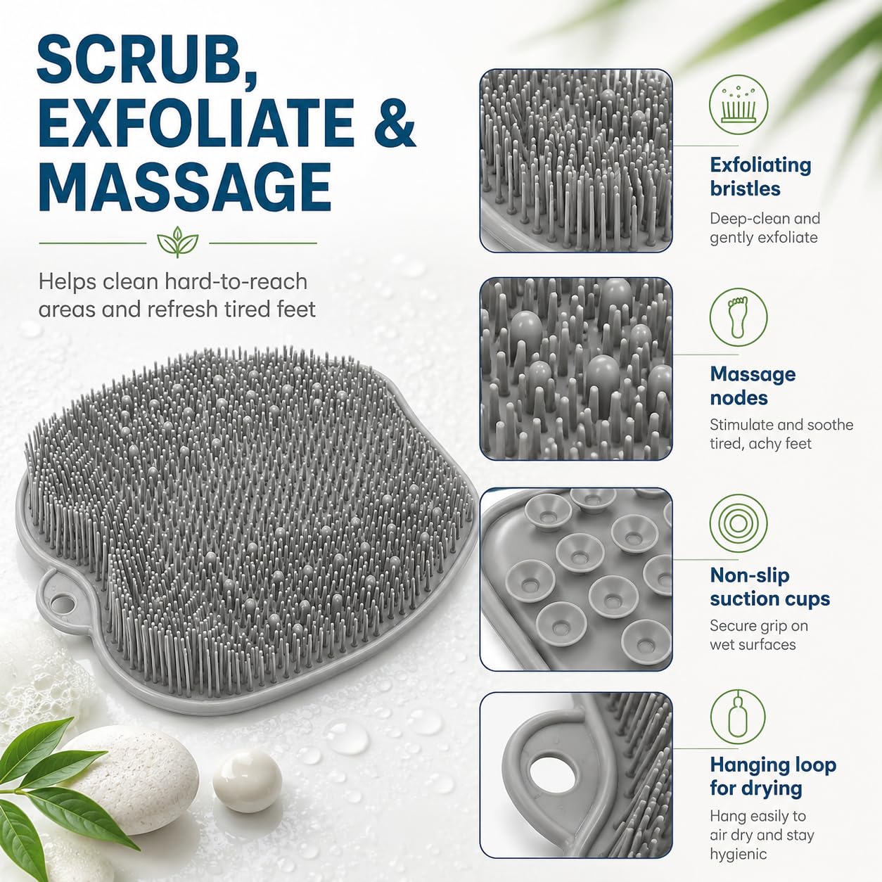 ZENVY Foot Bath Tub and Silicone Foot Scrubber Massage Mat Set for Soothing At-Home Relaxation (Foot Bath & Scrubber Mat)
