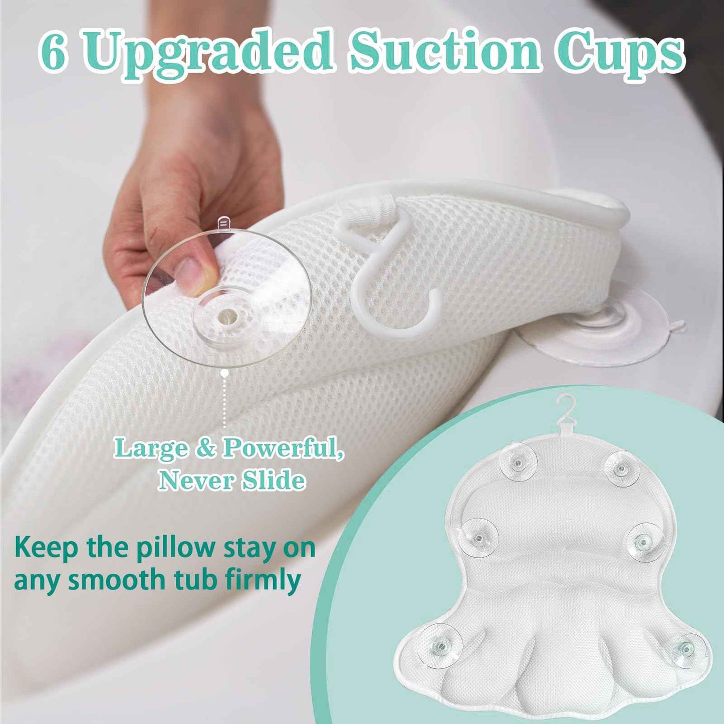 Bath Pillow Bathtub Pillow for Neck Back Support 4D Bath Tub Pillow with 6 Strong Suction Perfect Bath Gift for Women