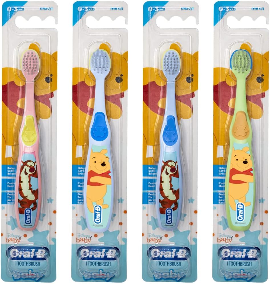 Oral-B Baby Manual Toothbrush - Extra Soft Pooh Characters for 0-3 Years | Pack of 4