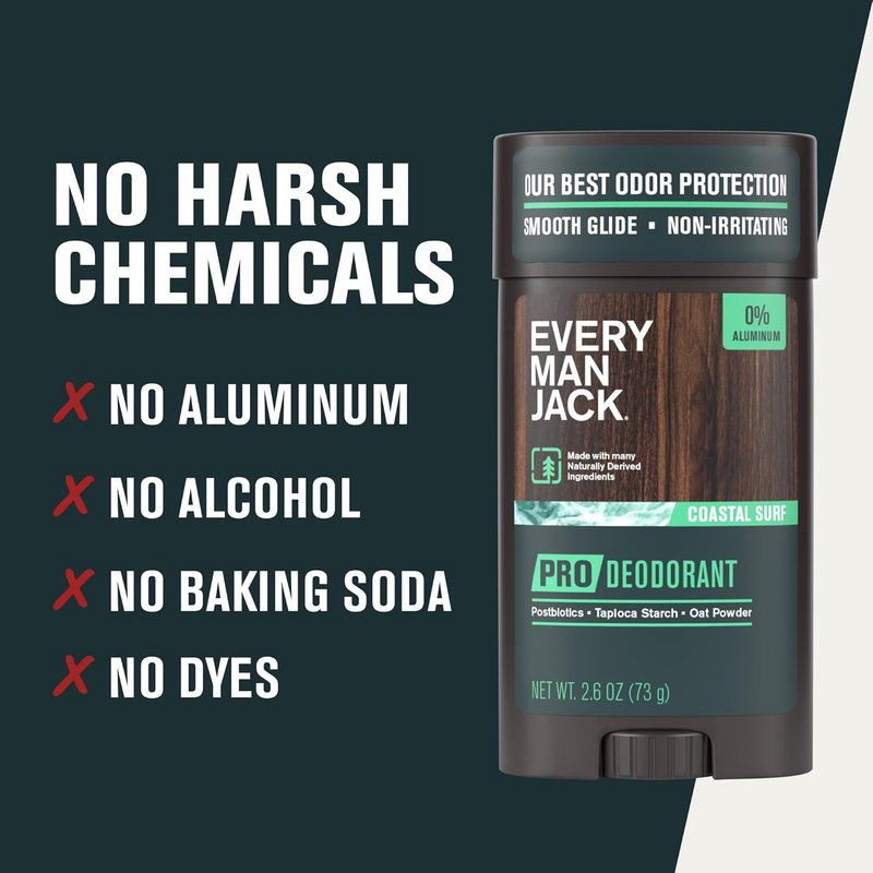 Every Man Jack Men's Pro Deodorant - Aluminum-Free Odor Defense - Coastal Surf Scent | 2.6 oz