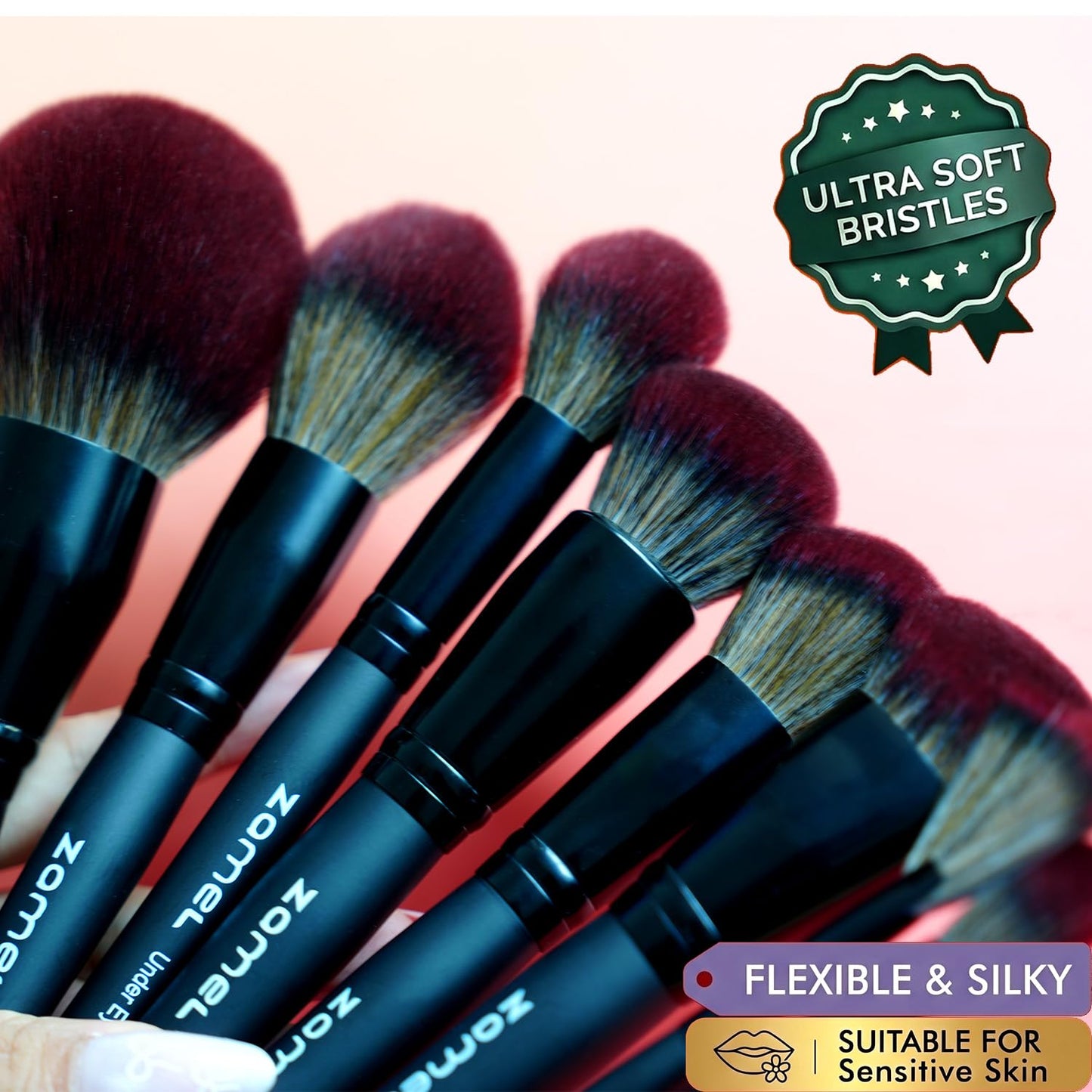 ZAMEL 26Pcs Black labeled Makeup Brushes Set Professional,Full Face ULTRA SOFT Hair Makeup Brush Set Contains large powder Foundation Ultimate Blending Make up Brush set Blush Concealers Eyeshadow