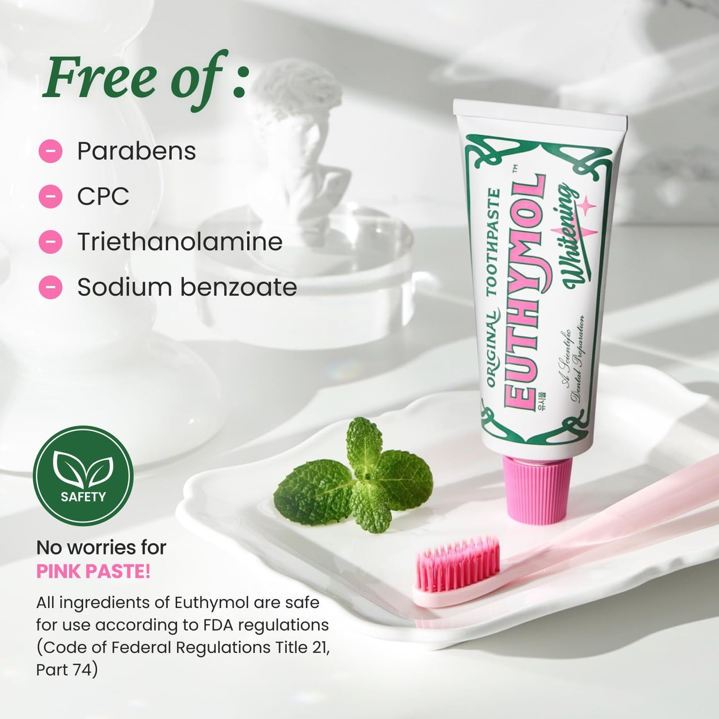 EUTHYMOL Whitening Toothpaste Gift Set (3.7fl oz*2, Sqeezer Set) - Stain Removal in 2 Weeks, Long-Lasting Freshness for Sensitive Gum & Teeth. Bad Breath, Cavity Prevention