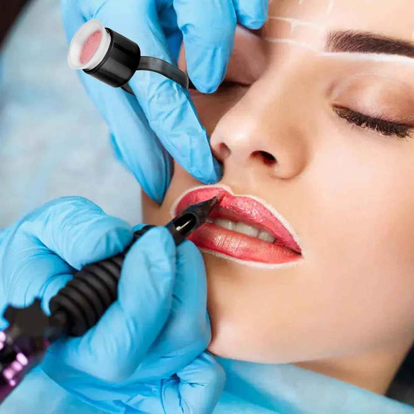 Ink Ring Cups - Autdor 100Pcs Pigment Rings Microblading Pigment Glue Rings with Sponge Ink Caps Cups Permanent Makeup Tattoo Eyelash Eyebrow Extensions Holder for Microblading Supplies (100Pcs)