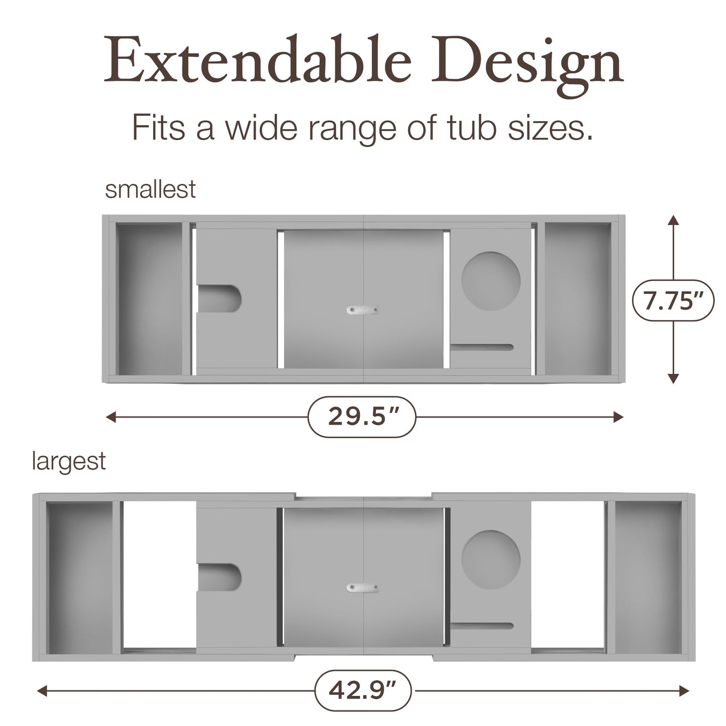 Bamboo Bathtub Tray Caddy - Expandable Wooden Bathroom Tray - Adjustable Bathroom Tray for Tub - Luxury Bath Caddy Tub Table - Gift Idea for Loved Ones (Grey)