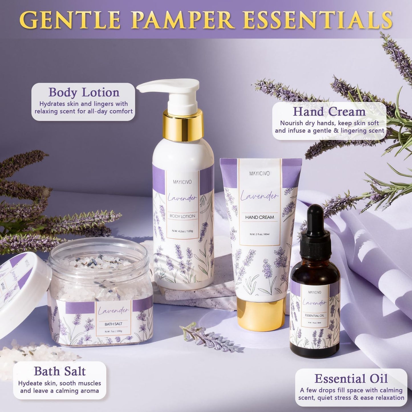 Mothers Day Birthday Gifts for Women, Lavender Relaxing Spa Gift Baskets for Women Self Care Package Bath Gift Set, Home Bath and Body Kit Pamper Gifts for Womens Her Mom Friends Wife Girlfriend Wife