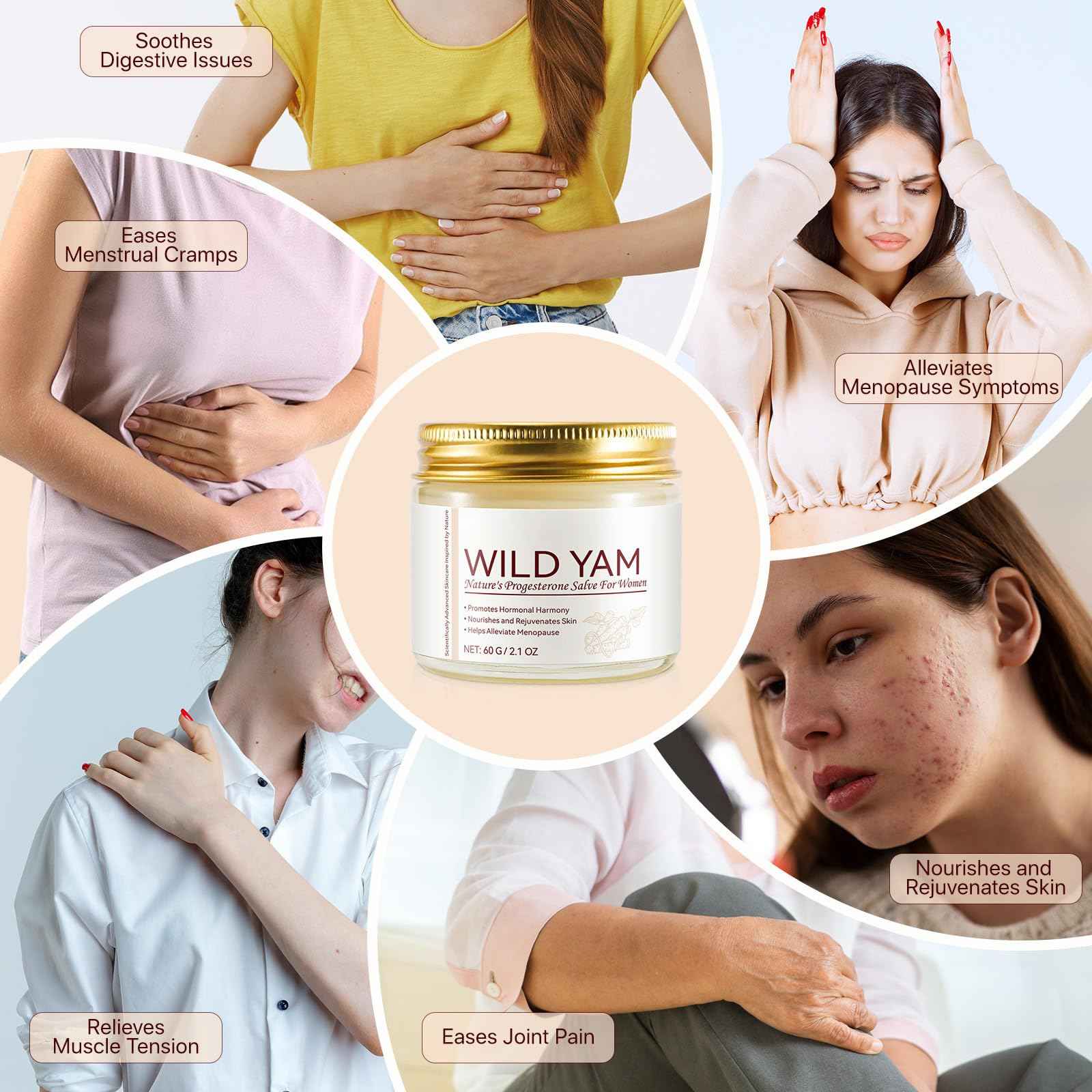 Enriched Wild Yam Cream, Korean Moisturizer Face Cream Anti Aging, Organic Wild Yam Root Cream for Hormone Balance, Estrogen Cream for Women Menopause Face Dryness Relief (2PCS)