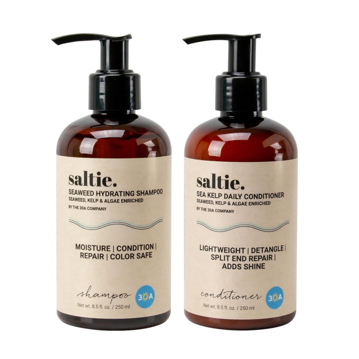 Saltie By 30A Shampoo and Conditioner Set - Seaweed Hydrating Shampoo and Sea Kelp Daily Conditioner to nourish dry damaged hair, repair and bond damange and reduce frizz