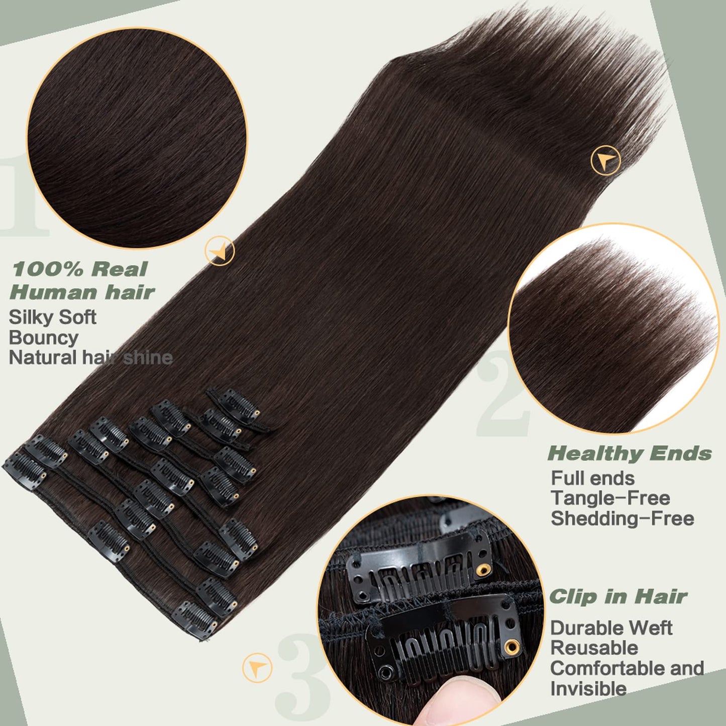 S-noilite Clip in Hair Extensions Human Hair Dark Auburn Human Hair Short Hair Clip in Extensions Full Head 8 Pieces/18 Clips 100% Real Human Hair Silky Straight 10"-70g Dark Auburn (#33)