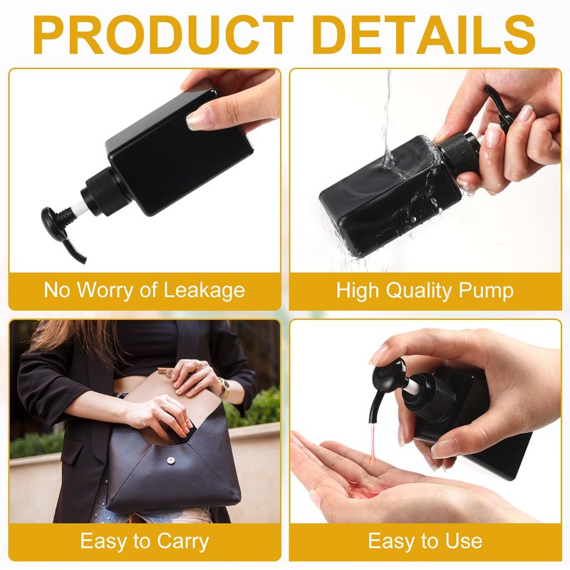 Domensi 50 Pcs 100ml /3.4 oz Pump Bottle Mini Travel Bottles Small Dispenser Containers Plastic Pump Lotion Dispenser Empty Square Travel Size Containers Toiletries (Whole Black)
