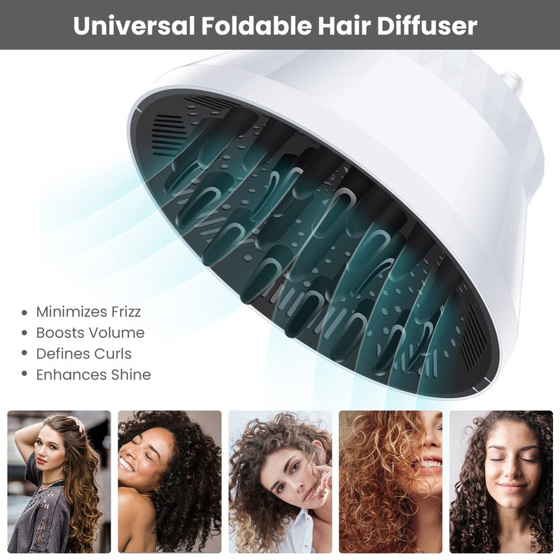 Segbeauty Universal Collapsible Hair Diffuser, Travel Foldable Adjustable Salon Fast Drying Blow Dryer Diffuser Attachment Portable for Thick Wavy Curly Hair Fit Most Blower 1.5"-3.22" Nozzle Black
