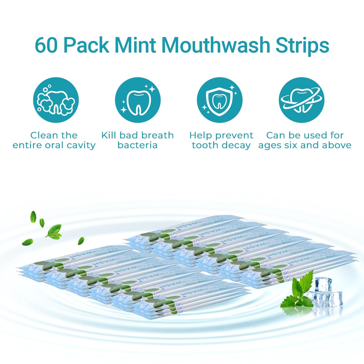 Dincherbel Travel Mouthwash Packets (60 Count) - Alcohol & Fluoride Free Natural Mint Mouth Wash - TSA Approved Individual Packets - Portable, Leak-Proof Sachets for Bad Breath, Gum Health & Dry Mouth