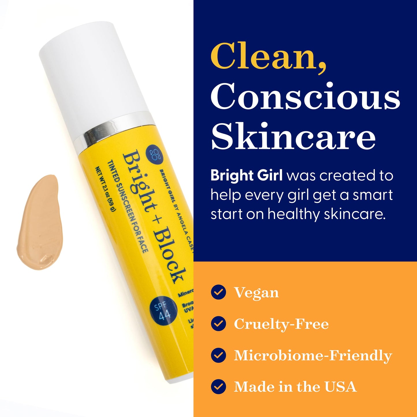 Bright Girl Bright+Block SPF 44 Tinted Mineral Sunscreen Facial Skincare Gentle Hydrating Comfort Titanium Hyaluronic Sensitive Skin