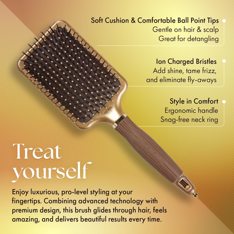 Olivia Garden Ceramic + Ion NanoThermic Styler Hair Brush - Daily Styling for All Hair Types - With Retractable Sectioning Pick, NT-PDL (Paddle)
