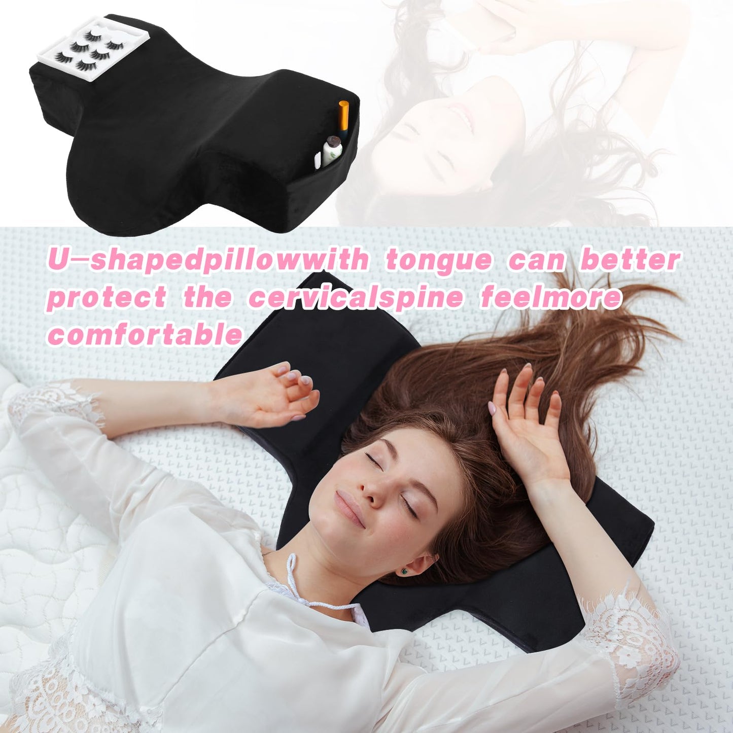 wutfuooo Beauty Salon Lashing Pillow,Comfortable Velvet Memory Foam Eyelash Extension Pillow,Ergonomic Neck Pillow,Protect The Neck When Used for Lash Extension Grafting Make Up