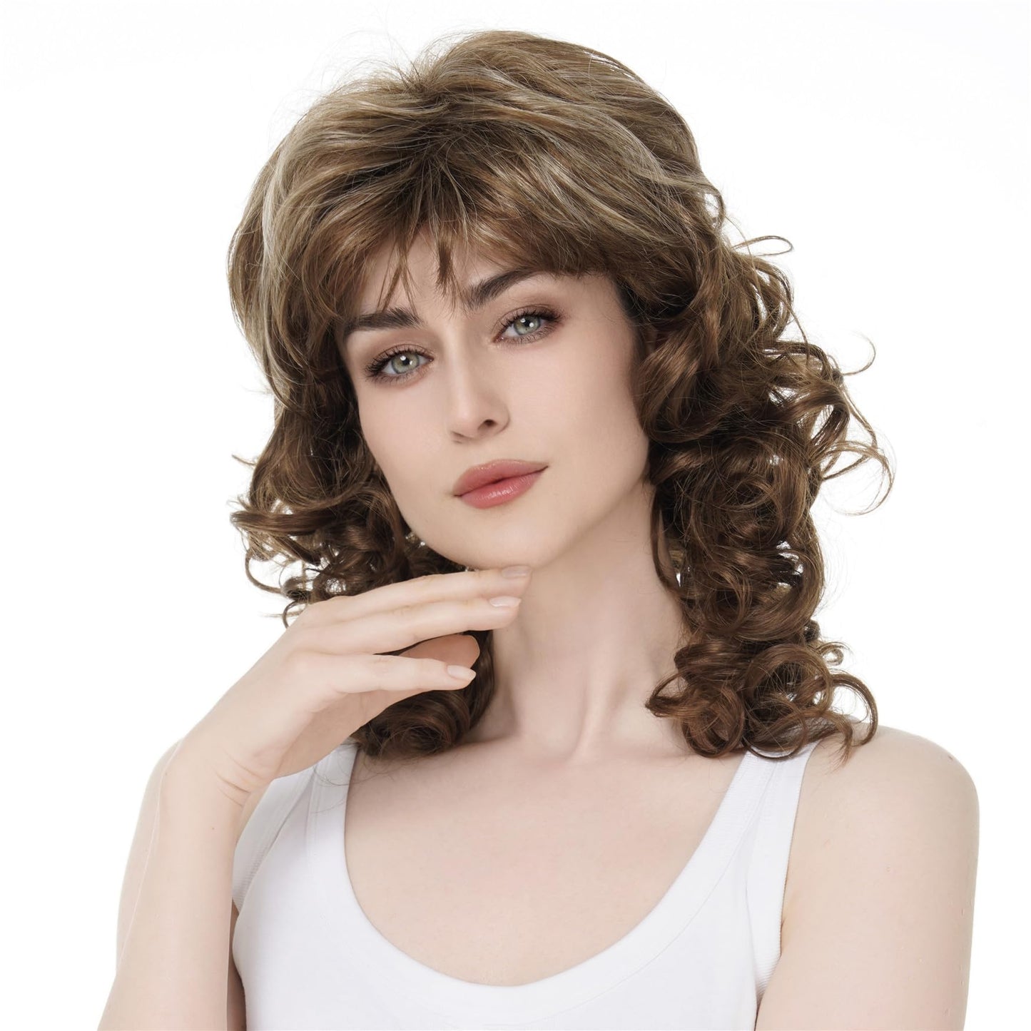 Aimole Women Long Curly Synthetic Wigs Natural Soft Wig (12TT26 Brown Highlighted)