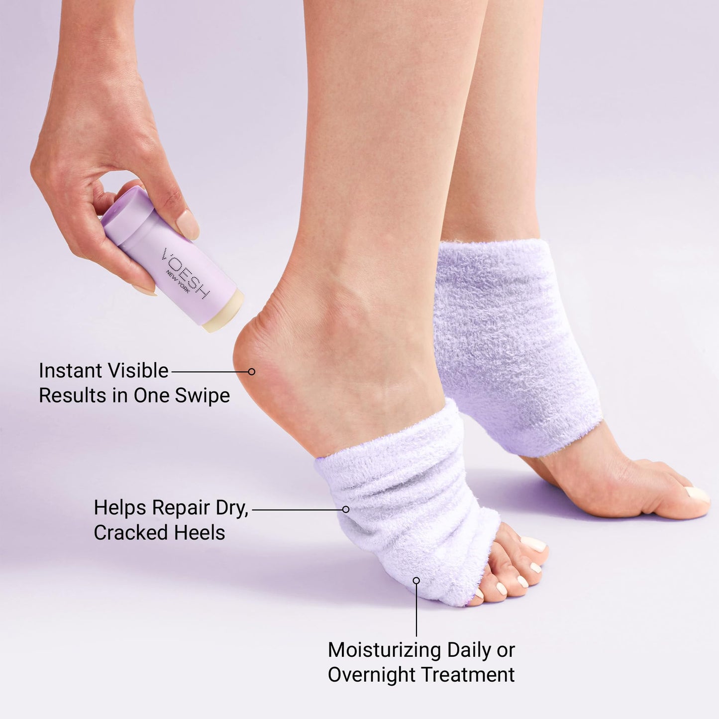 VOESH Heel Repair Duo, Solemate Heel Repair Balm & Moisturizing Heel Socks, Cracked Heel Stick Balm, Foot Care for Men & Women, at-Home Foot Care, K-Beauty Korean Skincare - Lavender