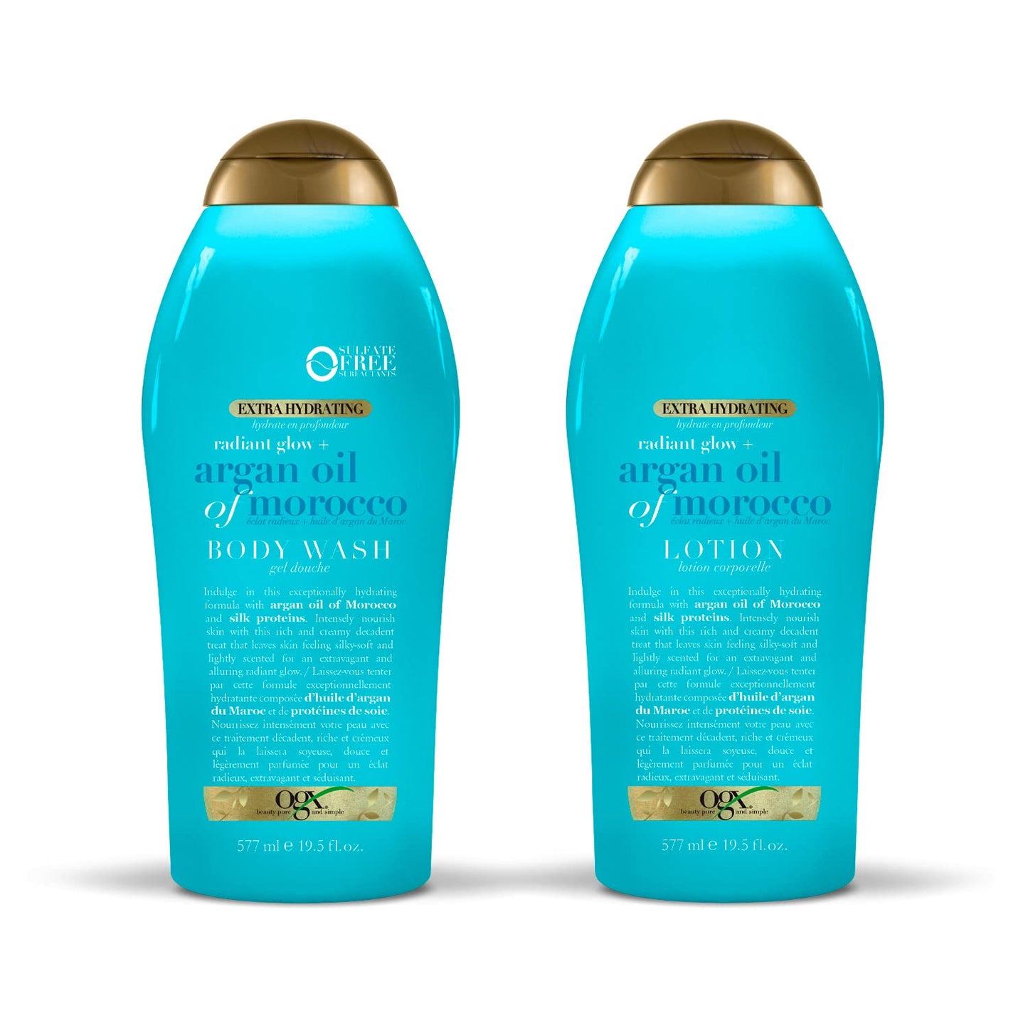 OGX Radiant Glow Argan Oil Body Wash & Lotion Set | Extra Hydrating for Dry Skin
