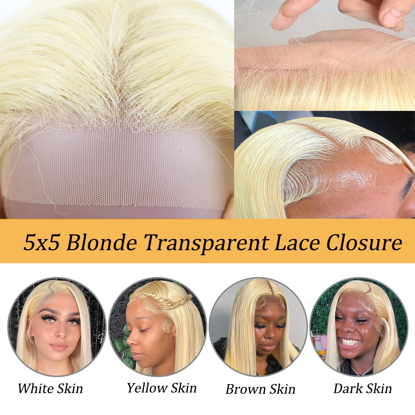 KAFEIER 613 Blonde 5x5 Hd Lace Closure Brazilian Virgin Human Hair Body Wave Invisible Transparent Lace Pre plucked with baby hair Natural Hairline Free part 150 density 14 Inch
