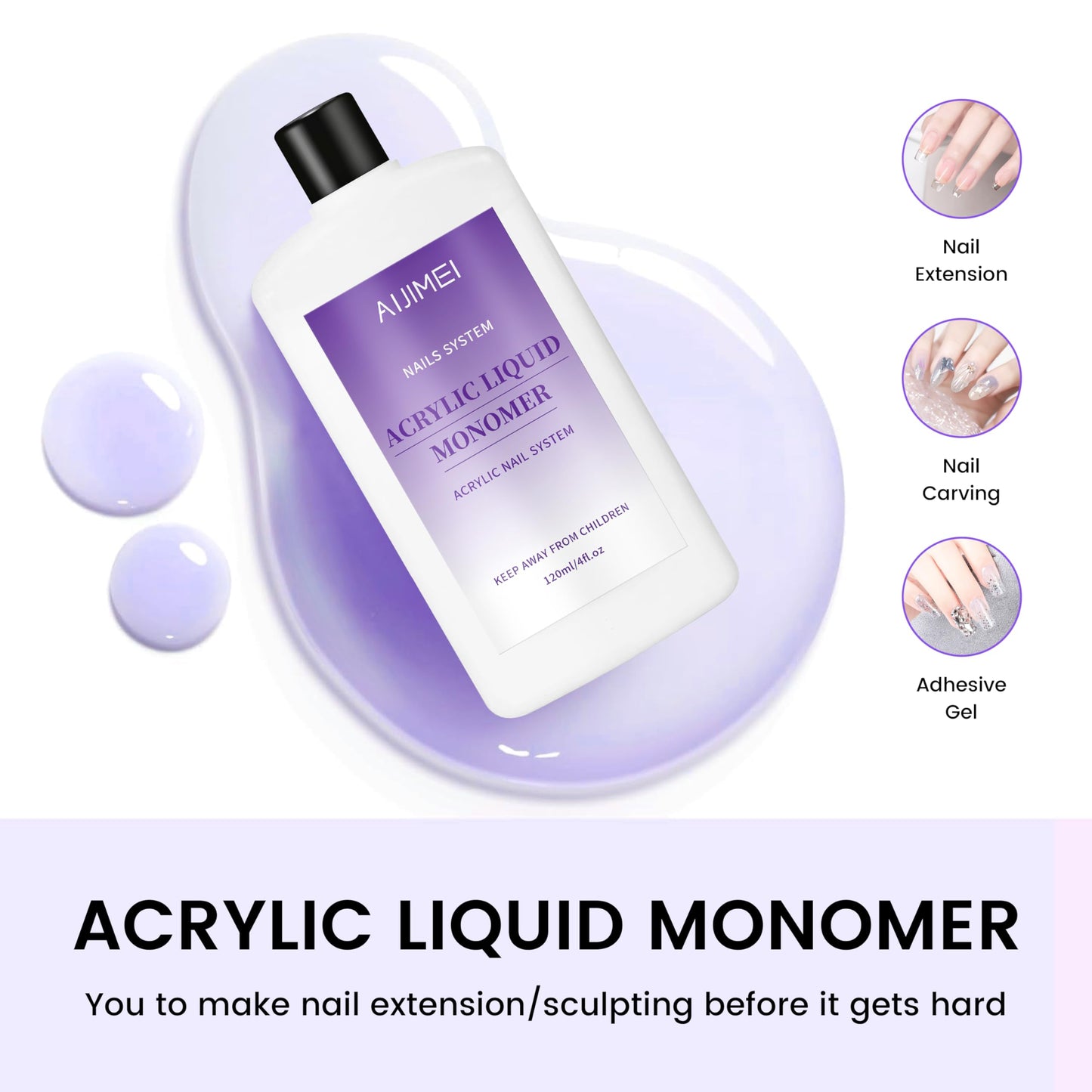 AIJIMEI Acrylic Monomer Acrylic Liquid Acrylic Liquid Monomer For Acrylic Powder Acrylic Nail Liquid Monomer For Acrylic Nails Acrylic For Nails Powders & Liquids Acrylic Nail Powder (34 FL.OZ/1L)