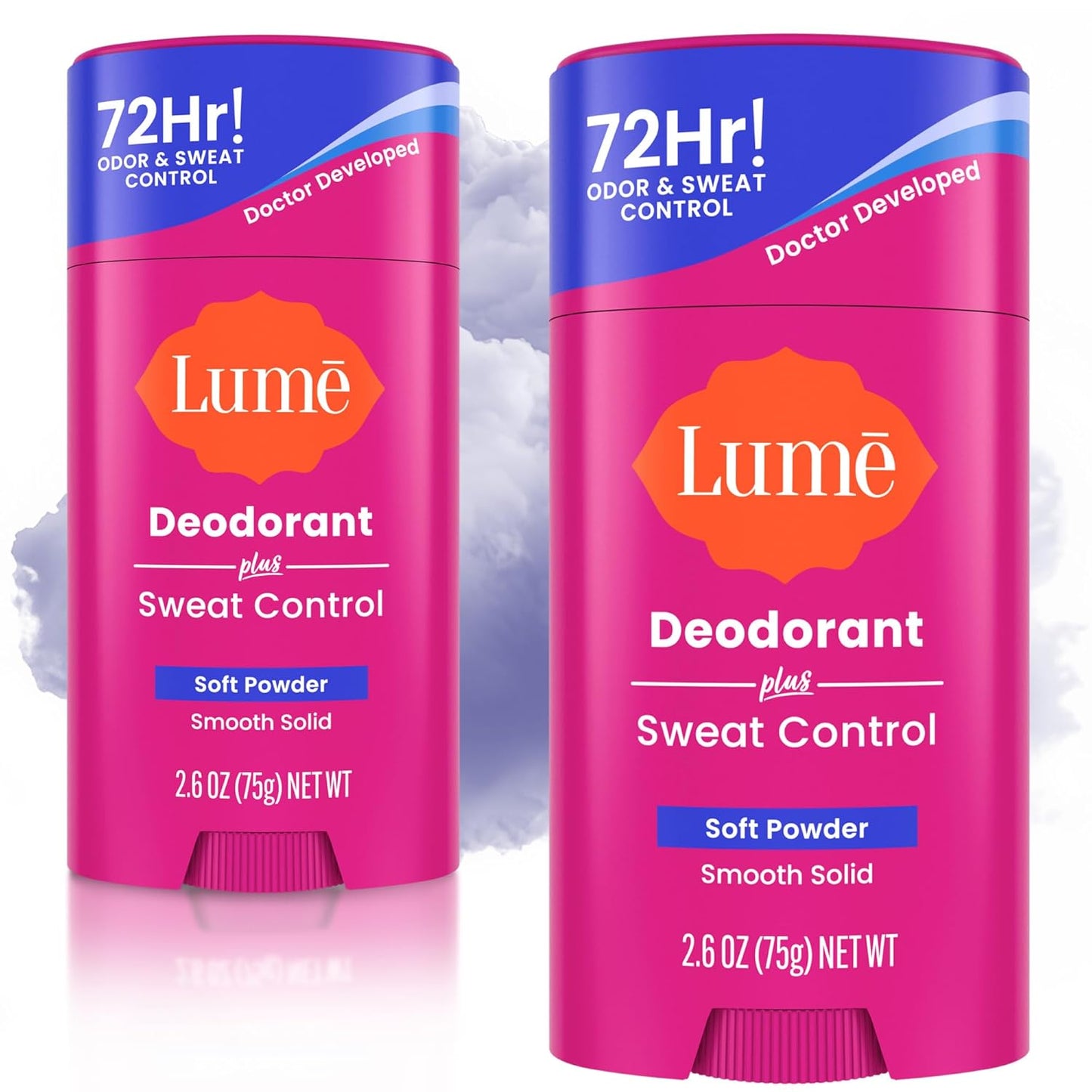 Lume Deodorant Plus - Extra Strength Antiperspirant Stick | 72-Hour Odor Control, Baking Soda Free - 2.6 oz (Pack of 2)