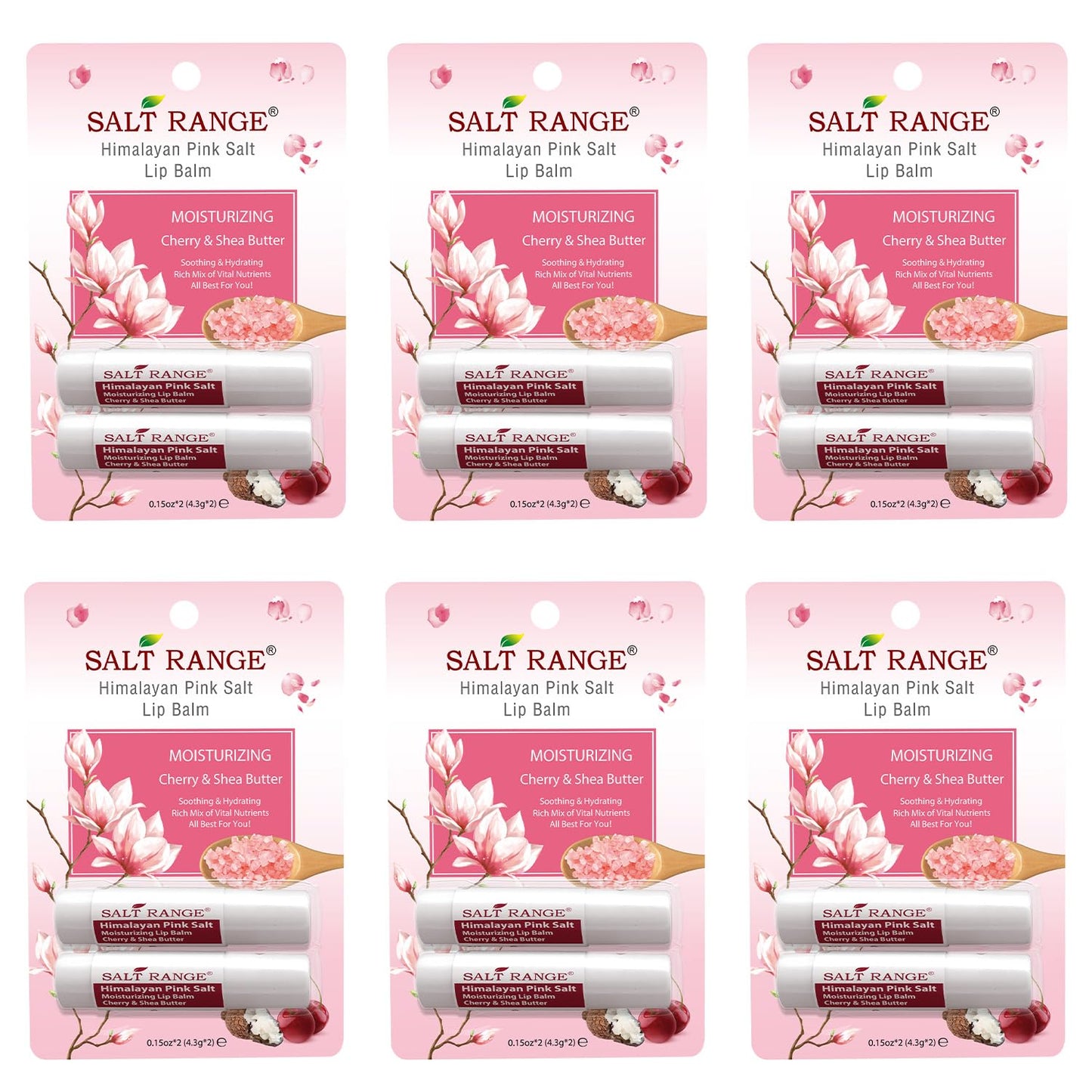 Salt Range Lip balm formulated with cherry and shea butter, 100% natural, soothing, hydrating, and deeply nourishing, Organic chapstick, 6-count pack (12 pieces total)